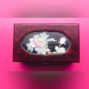 Brown Lacquer with Gold Latch and Mother of Pearl Shadow Box Top Red Inside